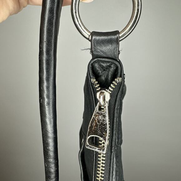 Vintage B. Makowsky Black Leather Shoulder Bag Hobo Tote Medium Leopard EUC 90s - Picture 11 of 15